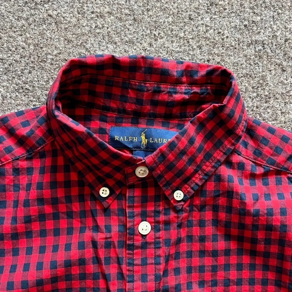Ralph Lauren Red Gingham Checkered Button Down Long Sleeve Shirt Boys L (14-16)
